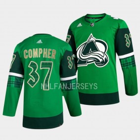 2023 St. Patricks Day J.T. Compher Colorado Avalanche #37 Green Primegreen Authentic Jersey