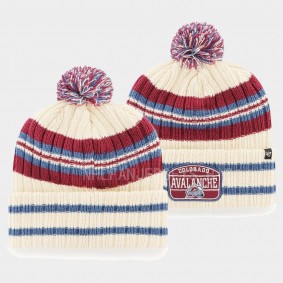 Men Colorado Avalanche Hone Patch Cream Cuffed with Pom Knit Hat